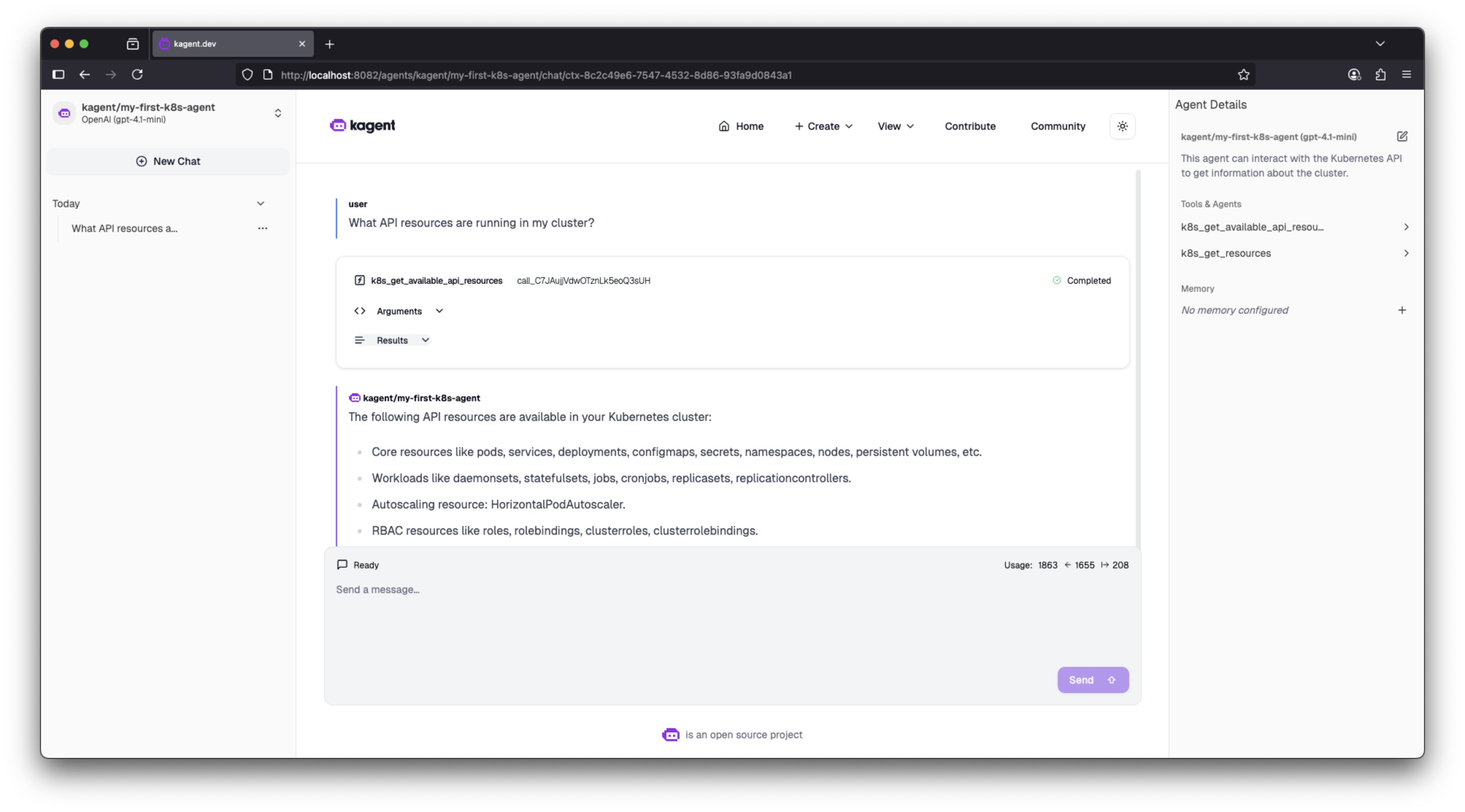 kagent chat