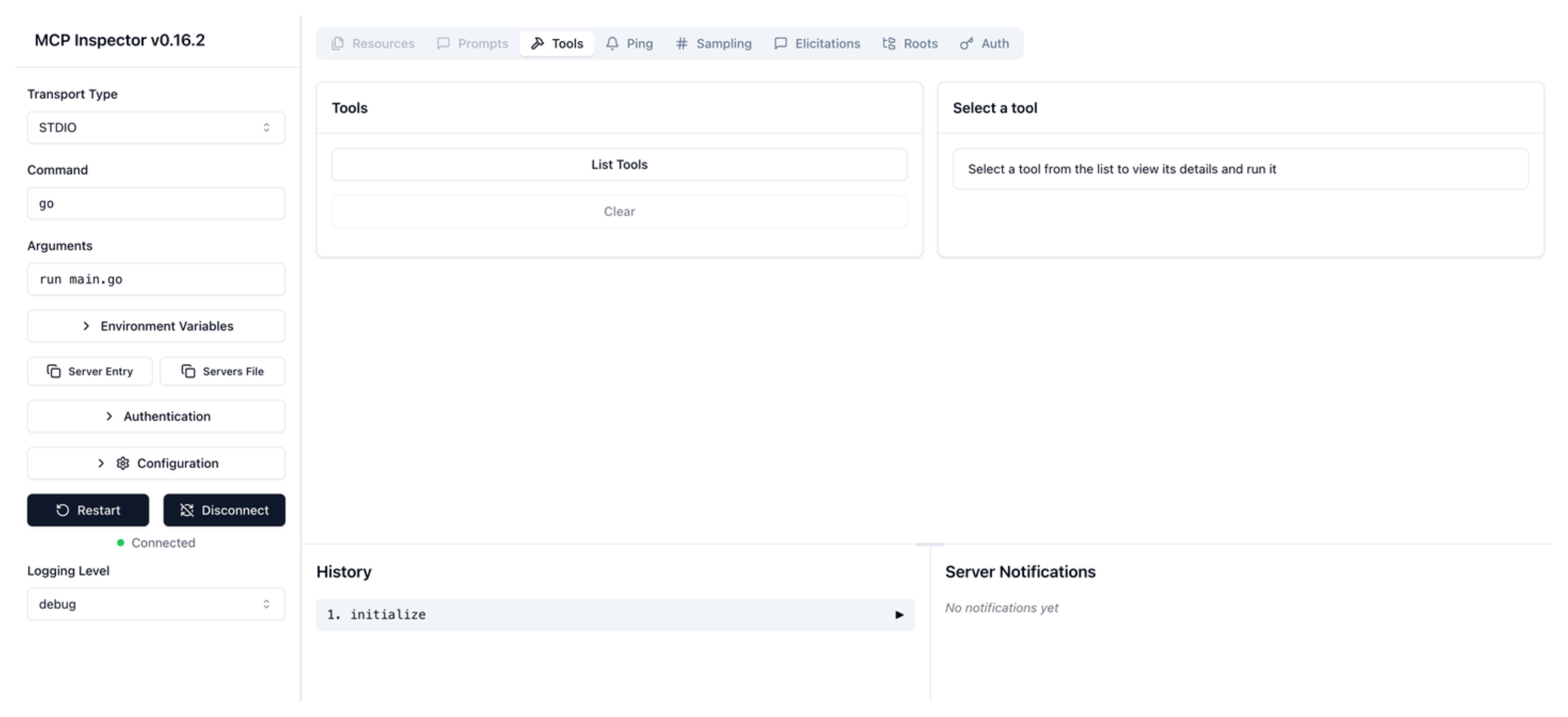 Locally run your MCP server with the MCP inspector tool