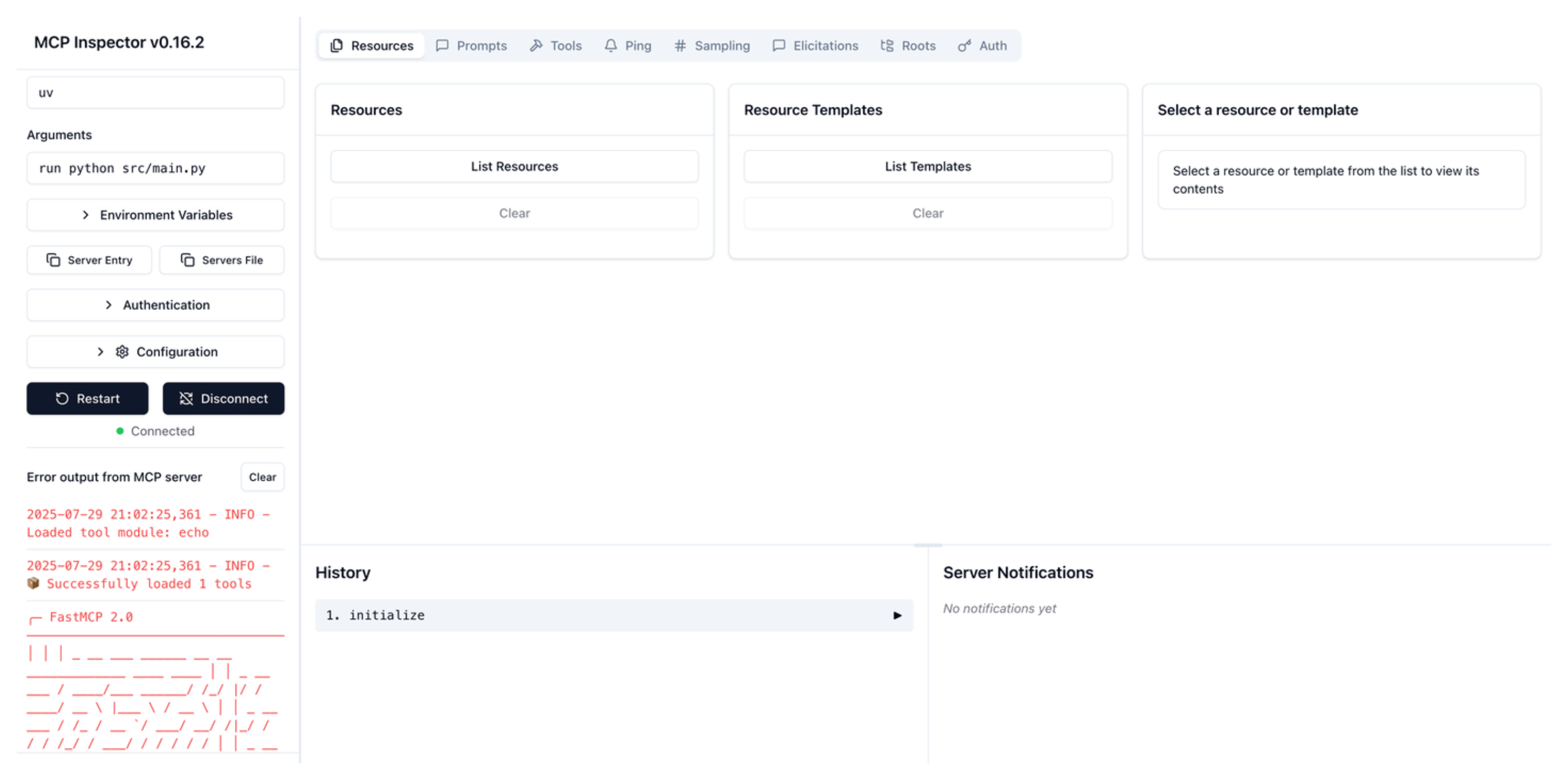 Locally run your MCP server with the MCP inspector tool