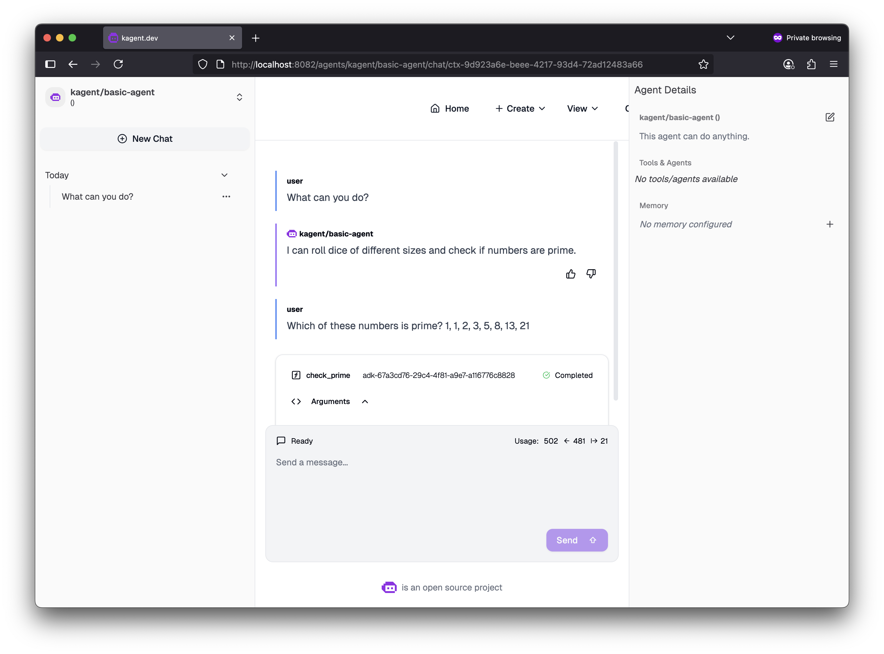 Chat with your basic agent BYO Agent
