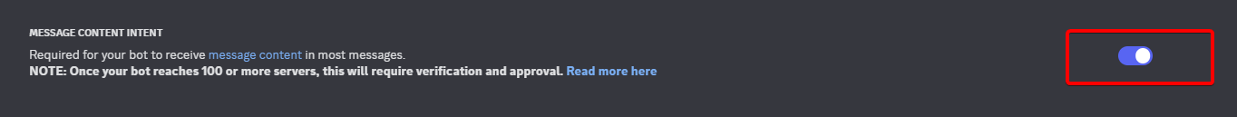 Discord Developer Portal : Bot Message Intents