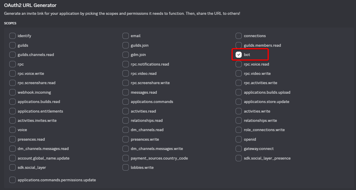 Discord Developer Portal : Bot OAuth2 1