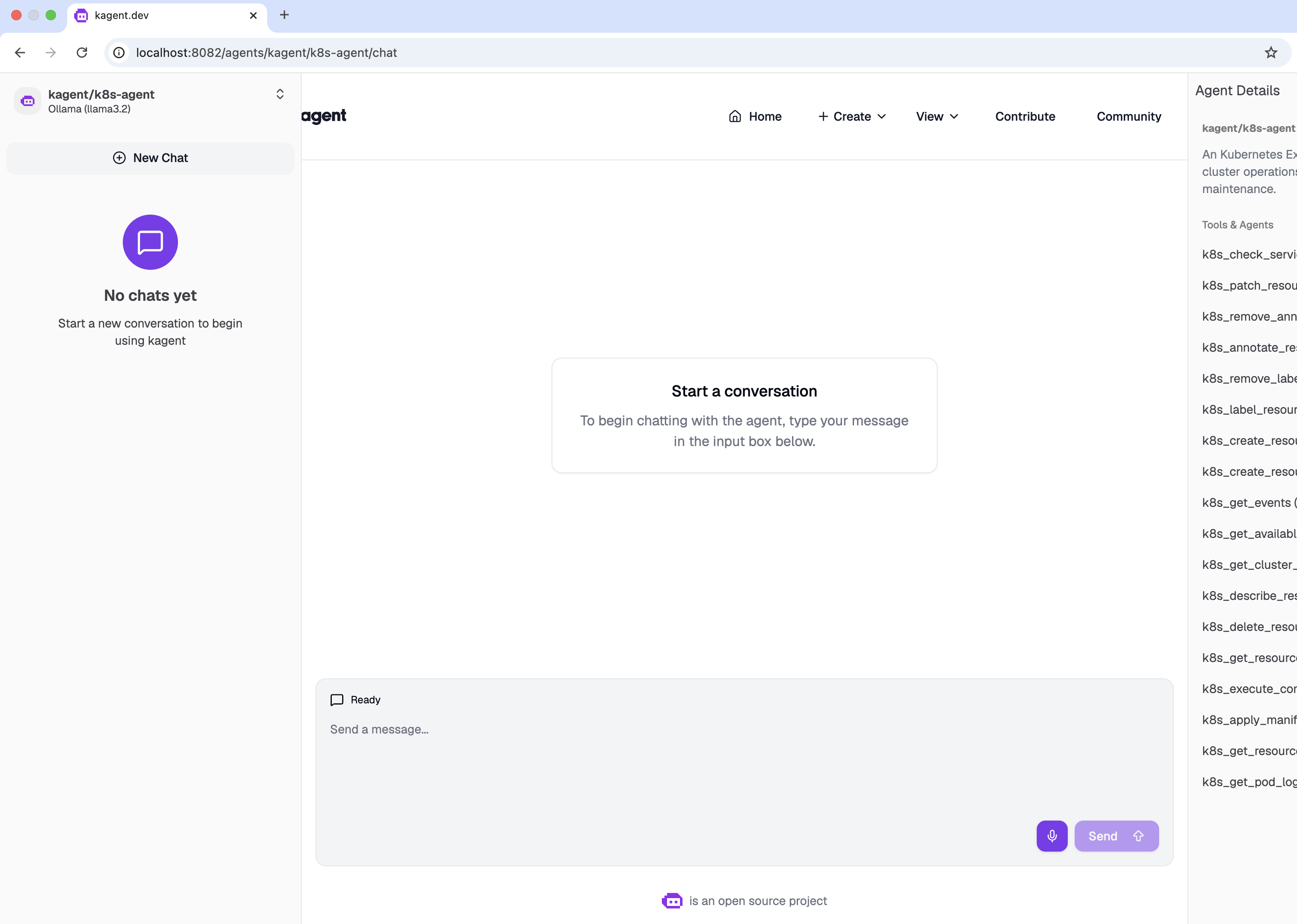 kagent default k8s-agent UI