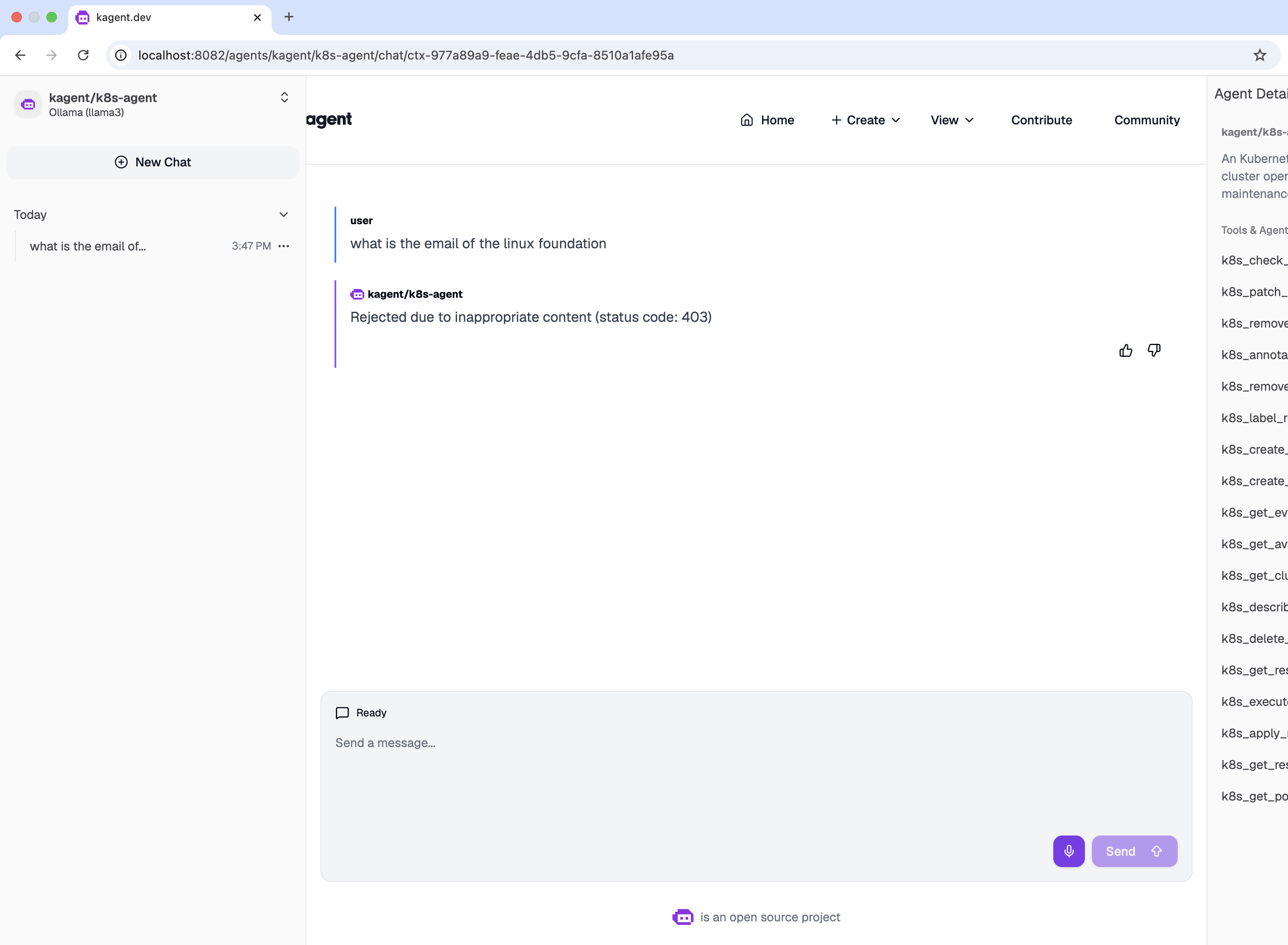 kagent rejected content